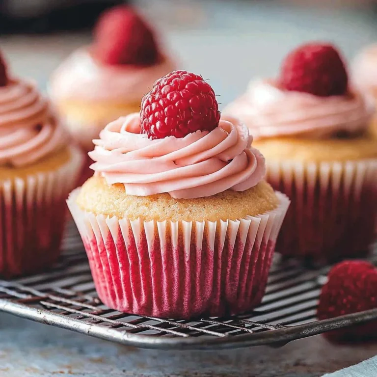 Delicious fresh raspberry cupcakes with creamy frosting and fresh berries on top