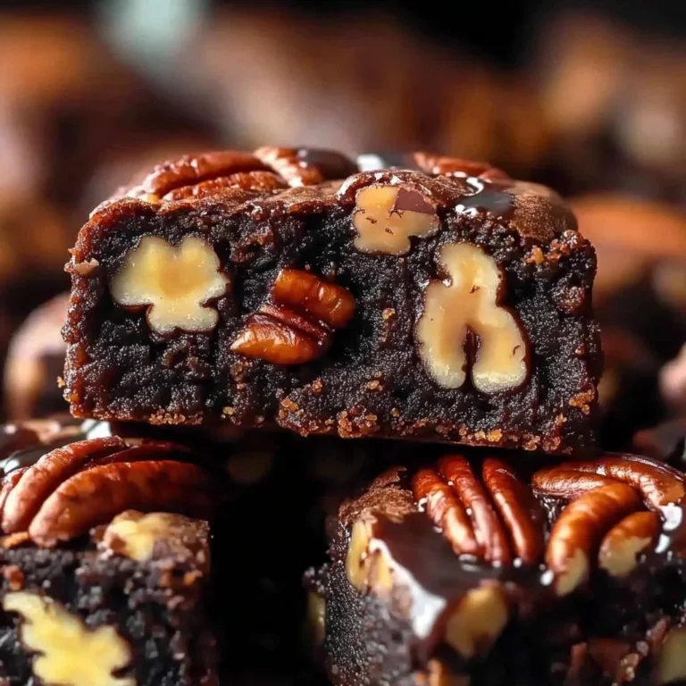 Decadent pecan pie brownie bites topped with pecans and caramel.