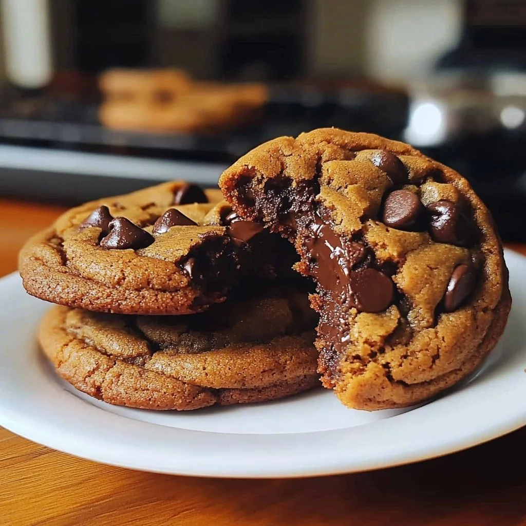 Freshly baked pumpkin chocolate chip cookies on a wooden table